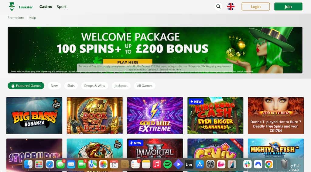 Luckster casino front page